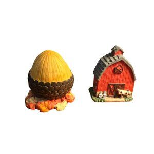 2 Small Ceramics, Acorn and Barn hinged decor 3 in. tall